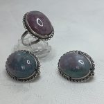 Комплект (кольцо и серьги) из натурального камня, серебрение, СССР, 1970 1990гг