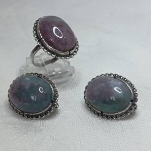 Комплект (кольцо и серьги) из натурального камня, серебрение, СССР, 1970 1990гг