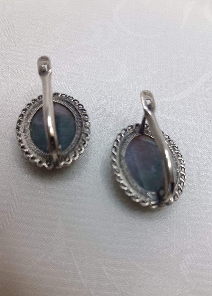 Комплект (кольцо и серьги) из натурального камня, серебрение, СССР, 1970 1990гг