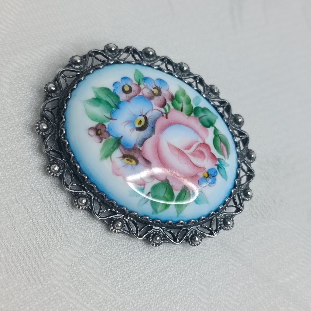 Брошь, финифть, скань, мельхиор, 1970 1990 гг