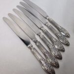 Набор из 6 ти столовых ножей, серебрение, чернение, Режевский механический завод, СССР, 1975 1983гг.