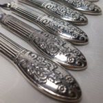 Набор из 6 ти столовых ножей, серебрение, чернение, Режевский механический завод, СССР, 1975 1983гг.