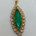 Винтажный кулон, изумрудное стекло, металл, Чехословакия, 1980 е