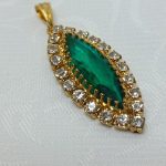 Винтажный кулон, изумрудное стекло, металл, Чехословакия, 1980 е