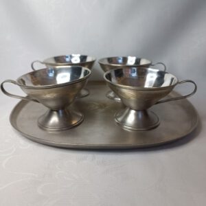 Кофейный набор (поднос и 4 чашки), мельхиор, Мстерский ювелир, СССР, 1972г.