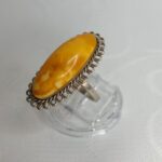 Кольцо винтажное, мельхиор, янтарь